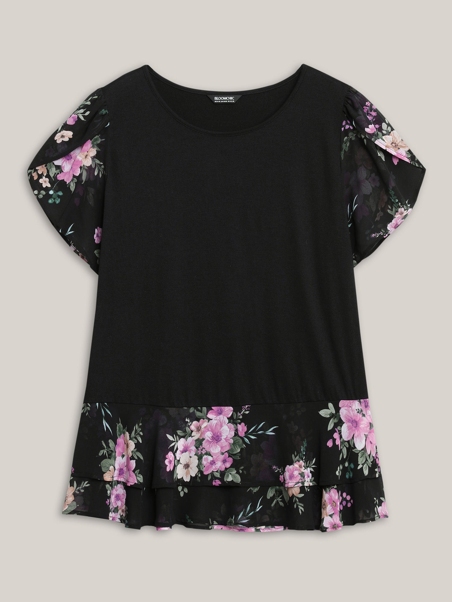 Floral Print Petal Sleeve Tiered Top