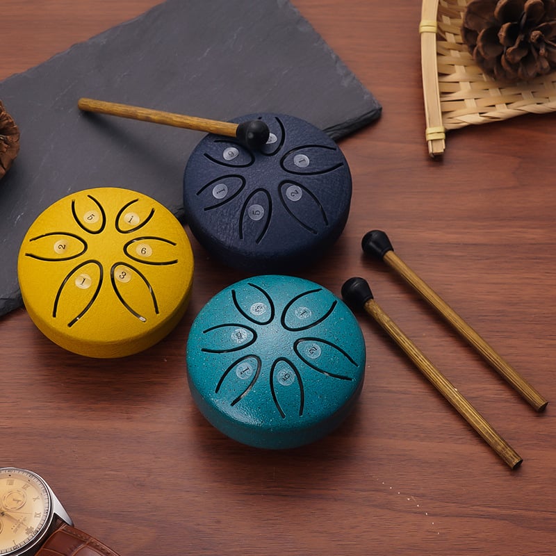 🔥🎁BUDDHA STONES MINI STEEL TONGUE DRUM 3 INCH SOUND HEALING DRUM KIT