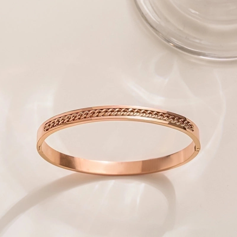 Retro Round Titanium Steel Inlay Zircon Bangle