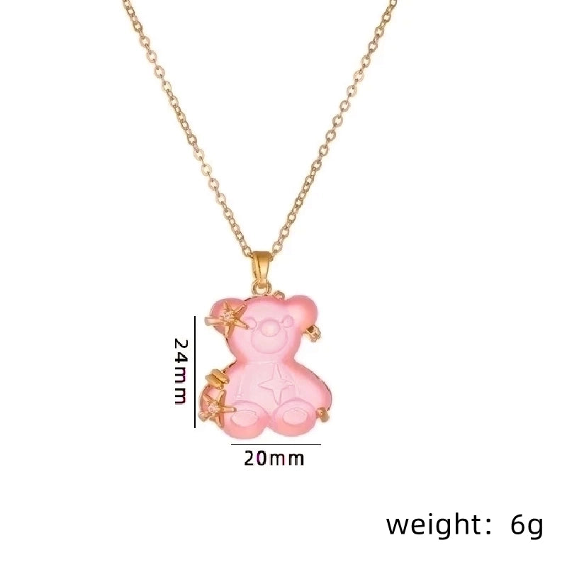 Cute Little Bear Star 201 Stainless Steel Copper Resin Zircon Plating Inlay