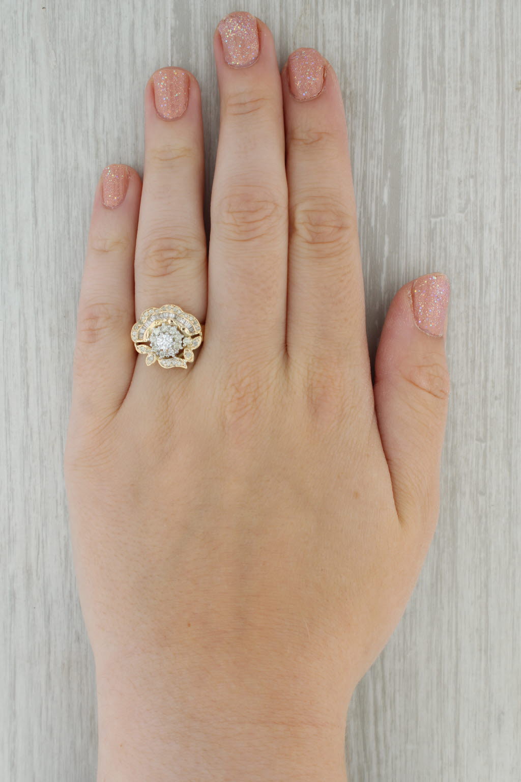 0.67ctw Diamond Cluster Flower Ring 14k Yellow Gold Size 7.75