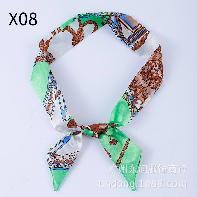 Silk Scarf Long Beveled Small Silk Scarf Double-layer Hair Belt Ribbon Decoration Tie Bag Hand Gift Box Silk Scarf