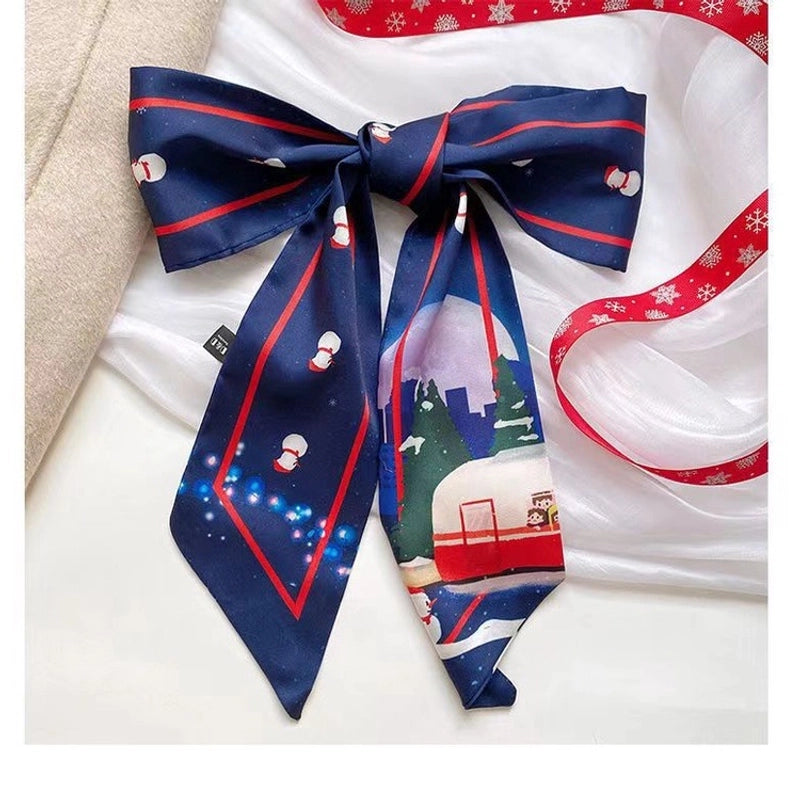 Women's Casual Christmas Tree Santa Claus Elk Polyester Silk Scarf
