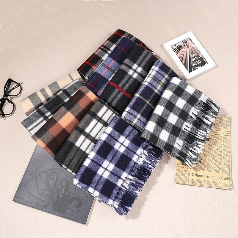 Women's Fashion Plaid Double-sided Velvet Tassel Winter Scarves