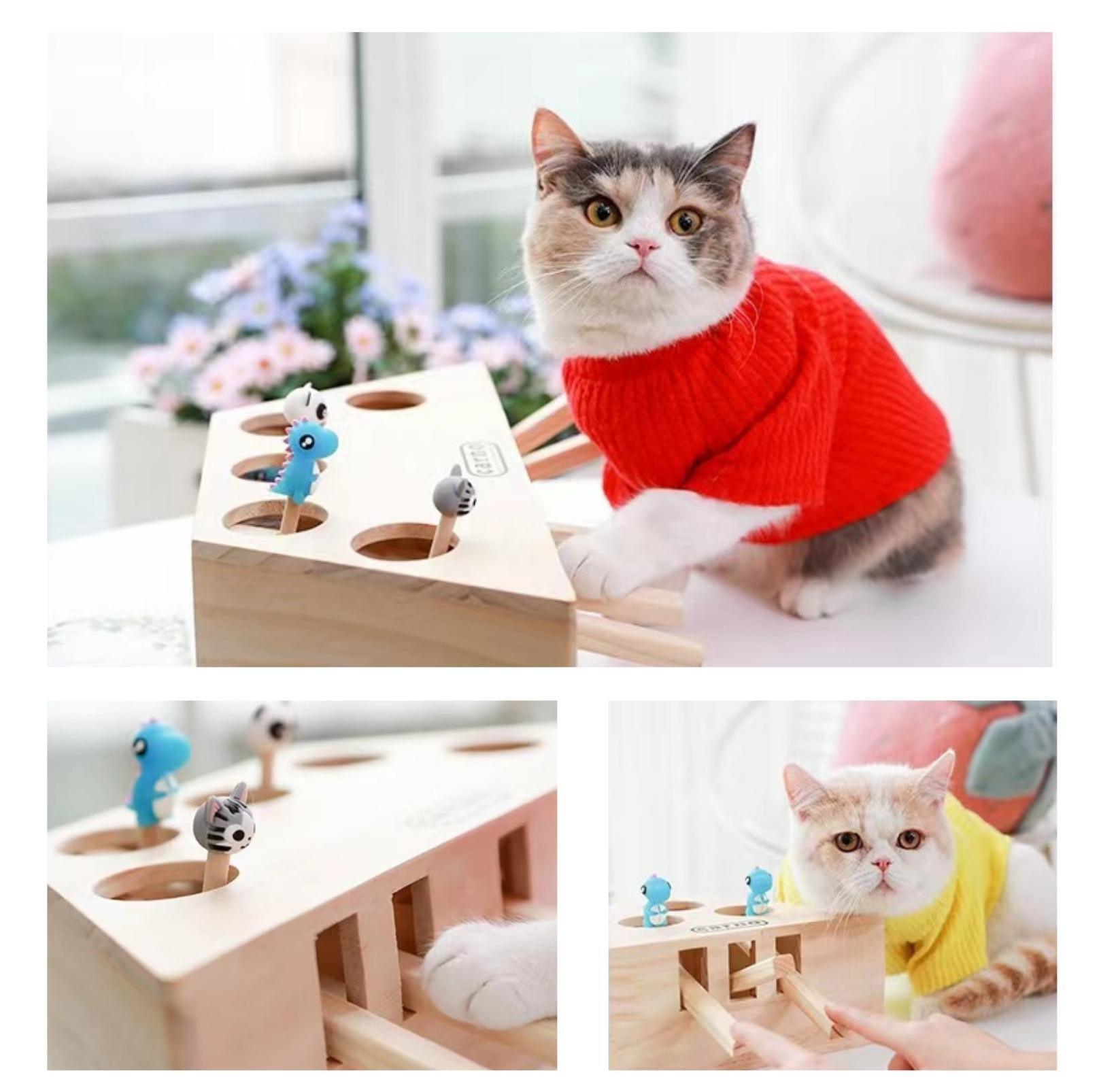 Wooden Whack-A-Mole Puzzle Cat Toys Box