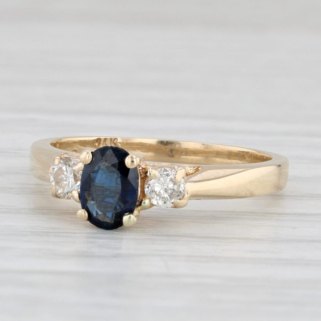 0.70ctw Oval Blue Sapphire Diamond Ring 14k Yellow Gold Size 6