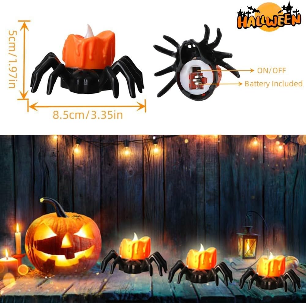 12 Pack Spider Flameless Candles. Halloween Spider Candle Lights
