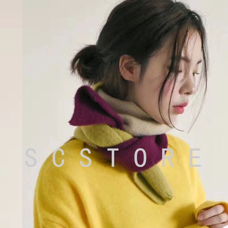 Knitted Scarf New Dongdaemun Color Matching Plaid Scarf Women's Autumn And Winter Warm Scarf Generation Hair