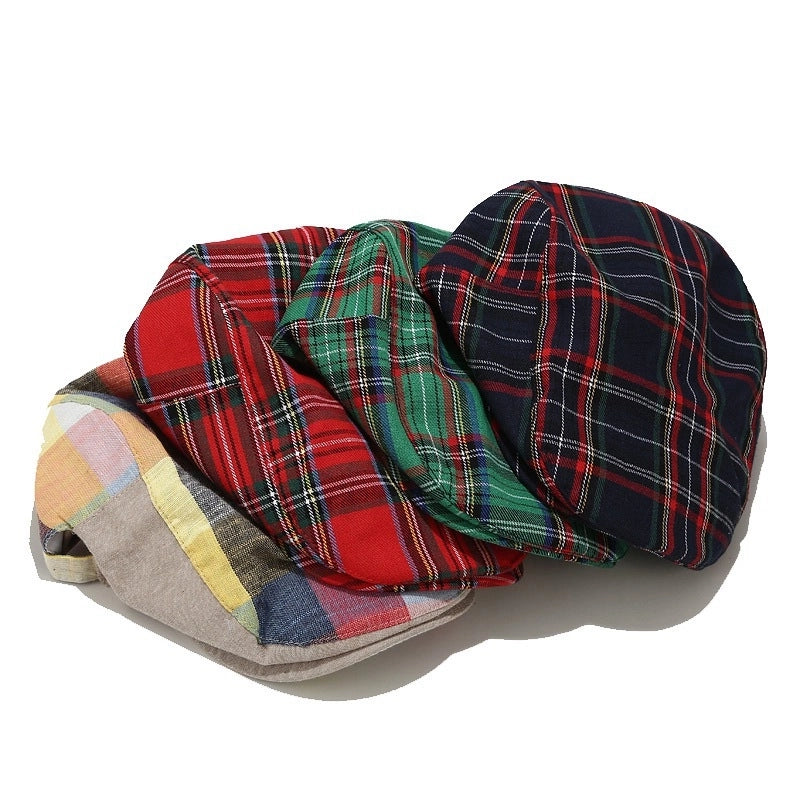 Beret Women's Trendy Korean-style Plaid Cap Men's Sunscreen Sun Hat Outdoor Casual Plaid Forward Hat