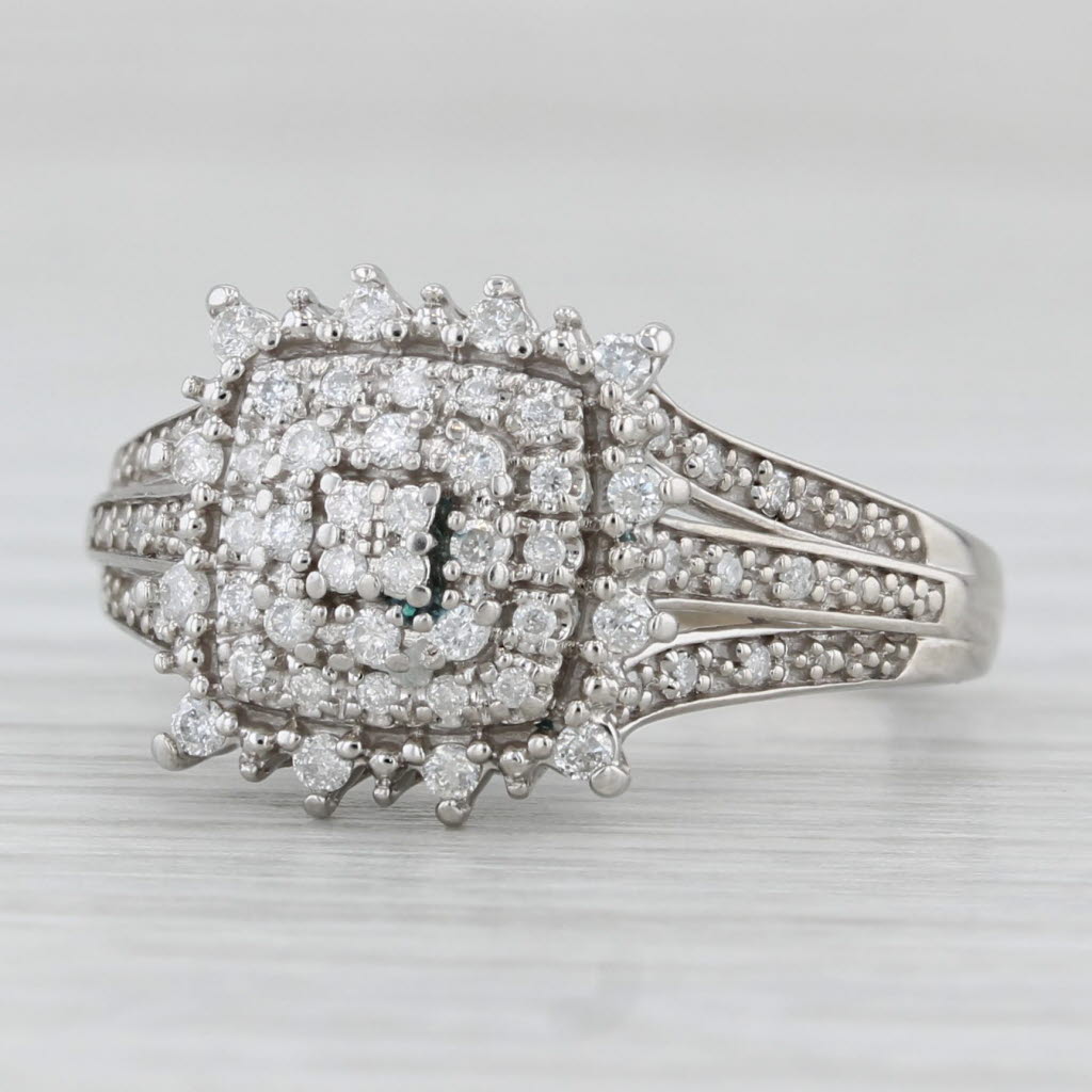 0.24ctw Diamond Cluster Halo Engagement Ring 10k White Gold Size 7