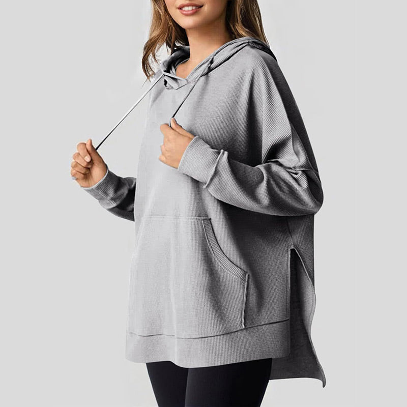 💥Hot Sales - 49% OFF✨Women's Casual Long Sleeve Waffle Knit Hoodie with Side Slits