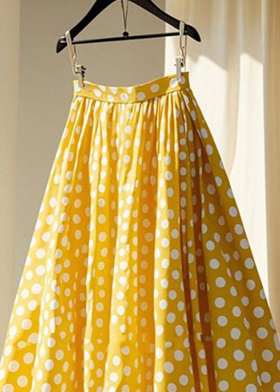 Cute Yellow Wrinkled Dot Chiffon Maxi Skirts