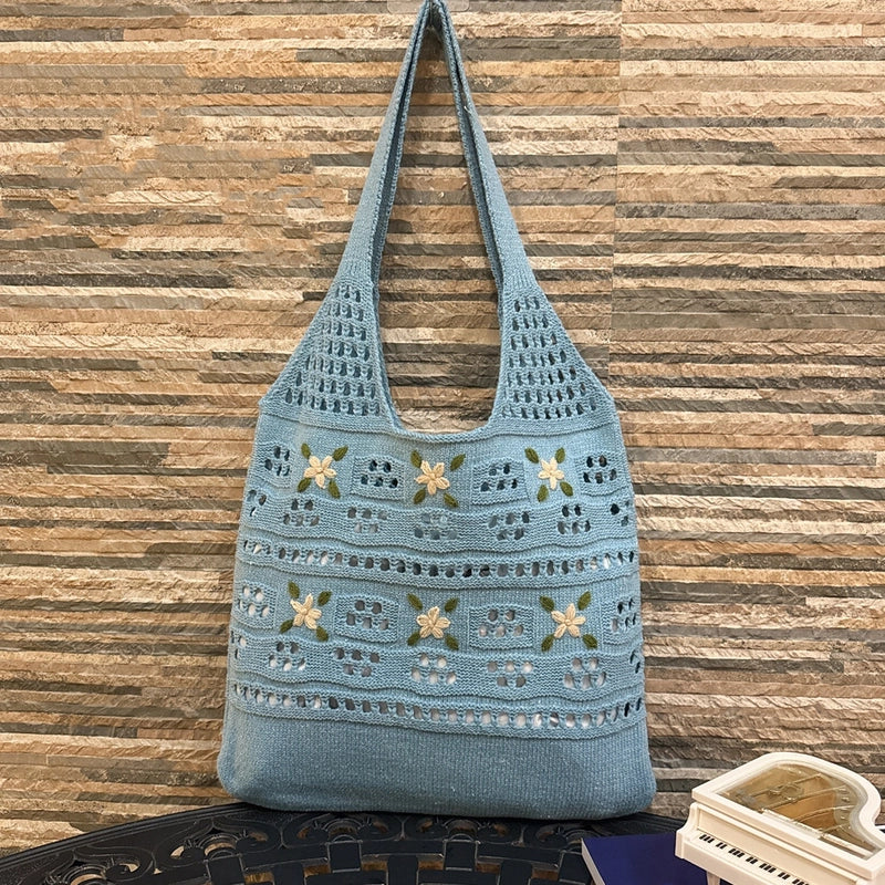 Women's Polyester Solid Color Flower Classic Style Weave Square Open Shoulder Bag