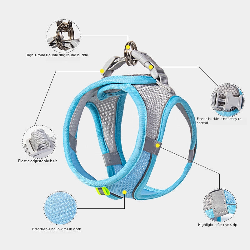 Reflective Breathable Pet Leash Cat Dog Chest Back Strap Harness Supplies Outdoor Walking Lead Rope Comfortable Durable