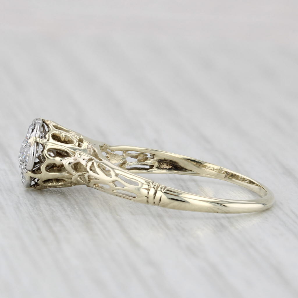 Antique 0.26ctw Diamond Flower Cluster Engagement Ring 14k Yellow Gold Size 7.25