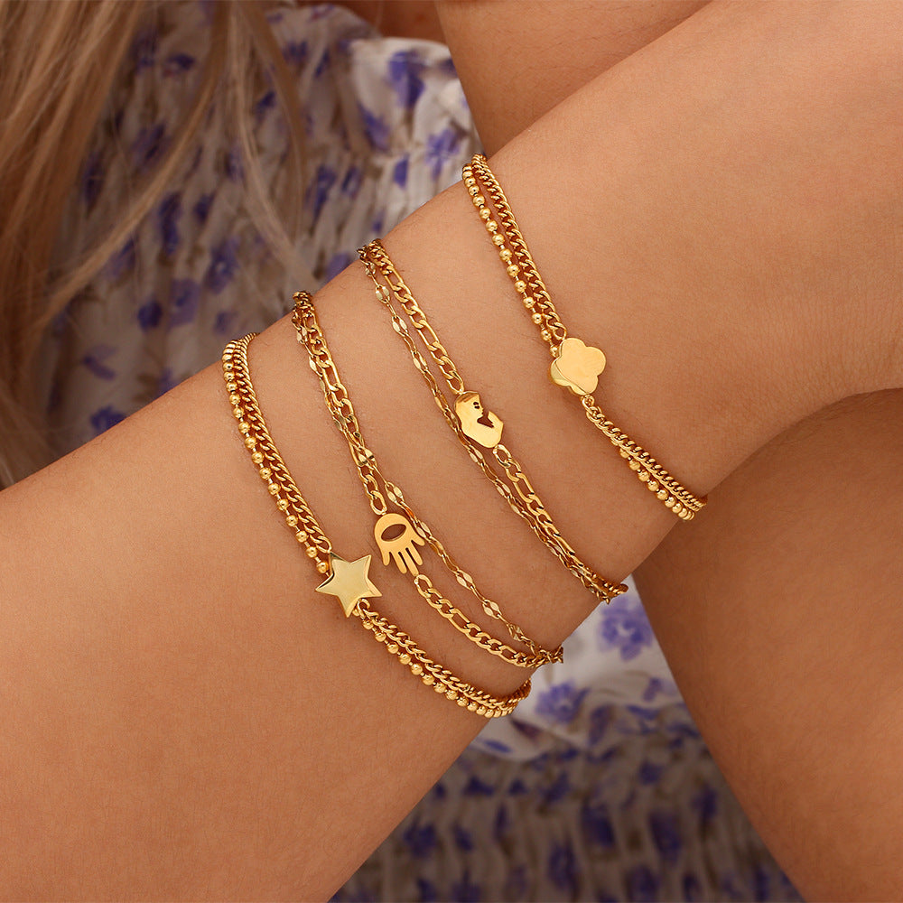 Women Fashion Stripe Geometric Stainless Steel 18K Gold Plated Bracelets