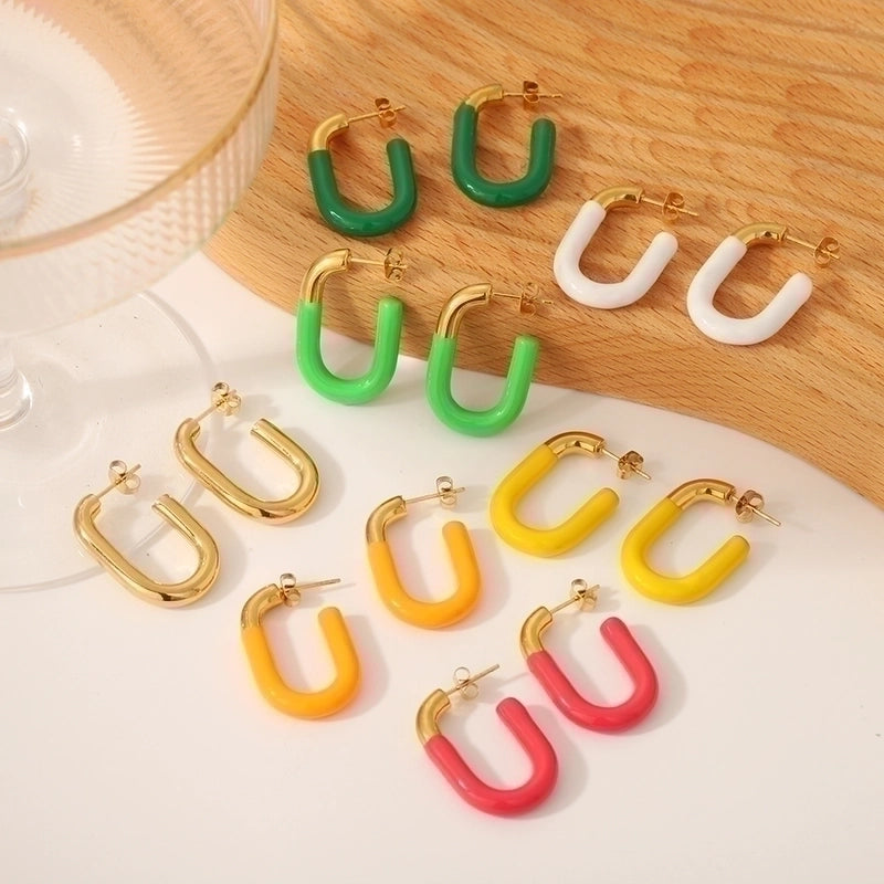 1 Pair Minimalist U Shape Polishing Plating 304 Stainless Steel 18K Gold Plated Hoop Earrings