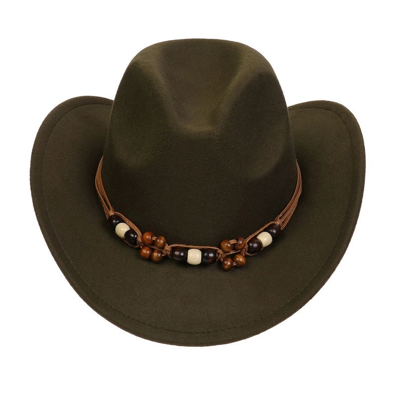 Tibetan Western Denim Top Hat Spring And Autumn New Jazz Hat Big Brim Five-pointed Star Belt Accessories Felt Hat For Men And Women
