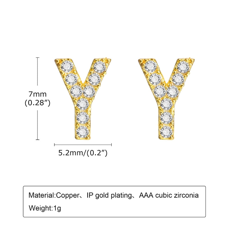 1 Pair Minimalist Letter Inlay Copper Zircon Ear Studs