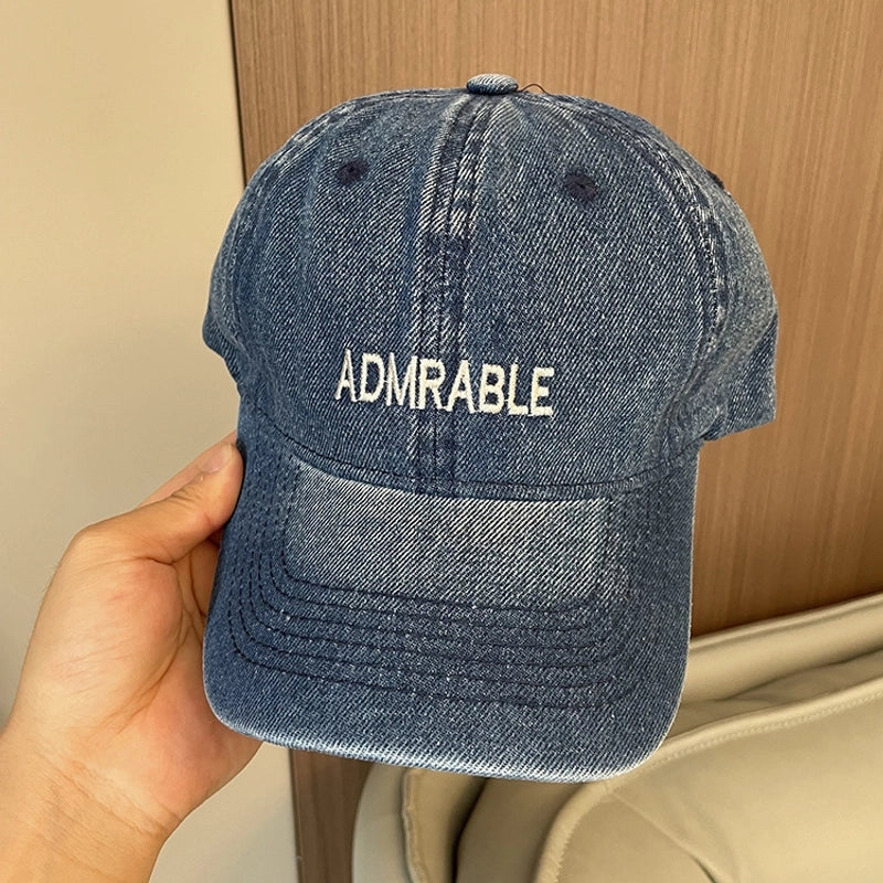 Korean-style Spring And Summer Denim Baseball Cap Women's Washable Old Letter Hat Men's Trendy Sunscreen Cap
