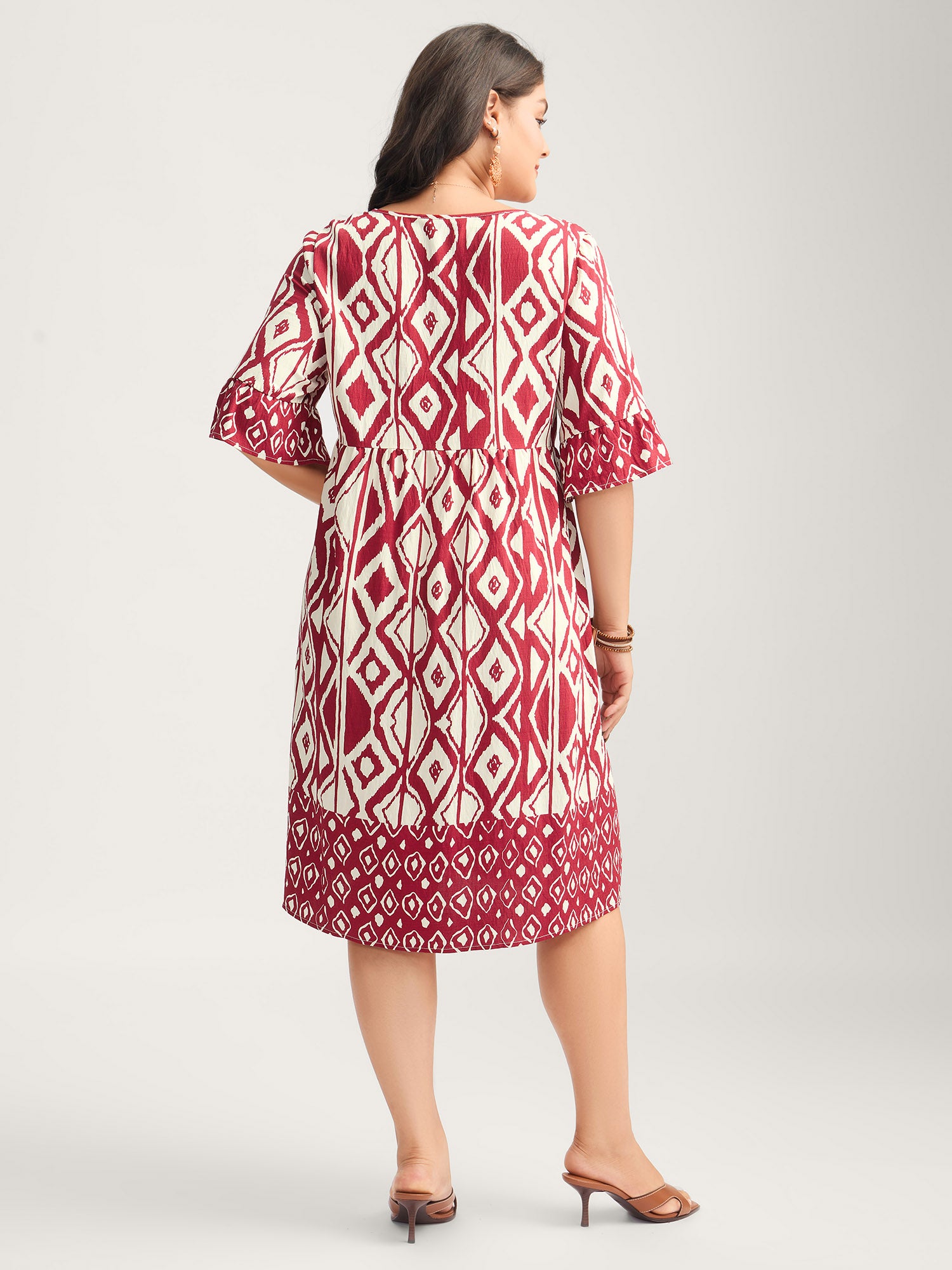 Rayon Geometric Print Midi Dress