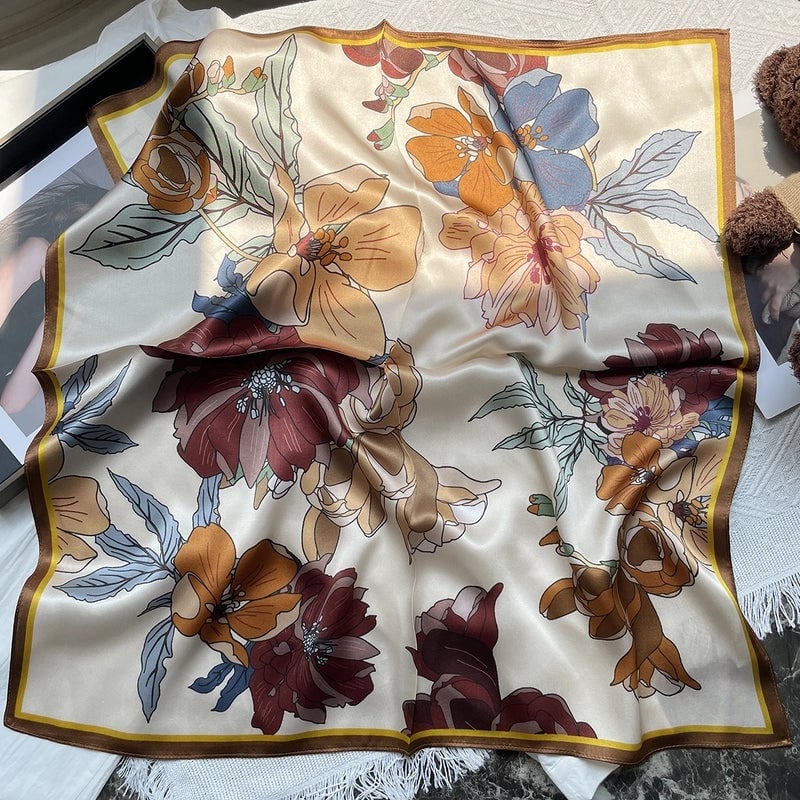 Silk Scarf Women's Spring Fashion Striped Silk Scarf 70 Square Scarf Advanced Sunscreen Scarf