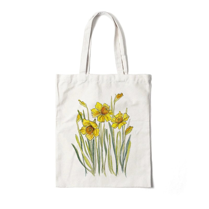 Women's Medium Canvas Flower Basic Classic Style Square Open Canvas Bag