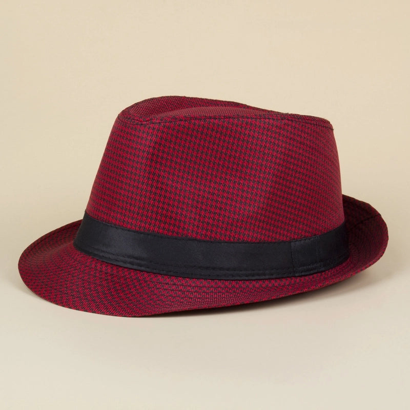 Patch Houndstooth Bowler Hat Style Men's Jazz Hat Gentleman Hat Fashion Casual Hat Plaid Pattern Hat