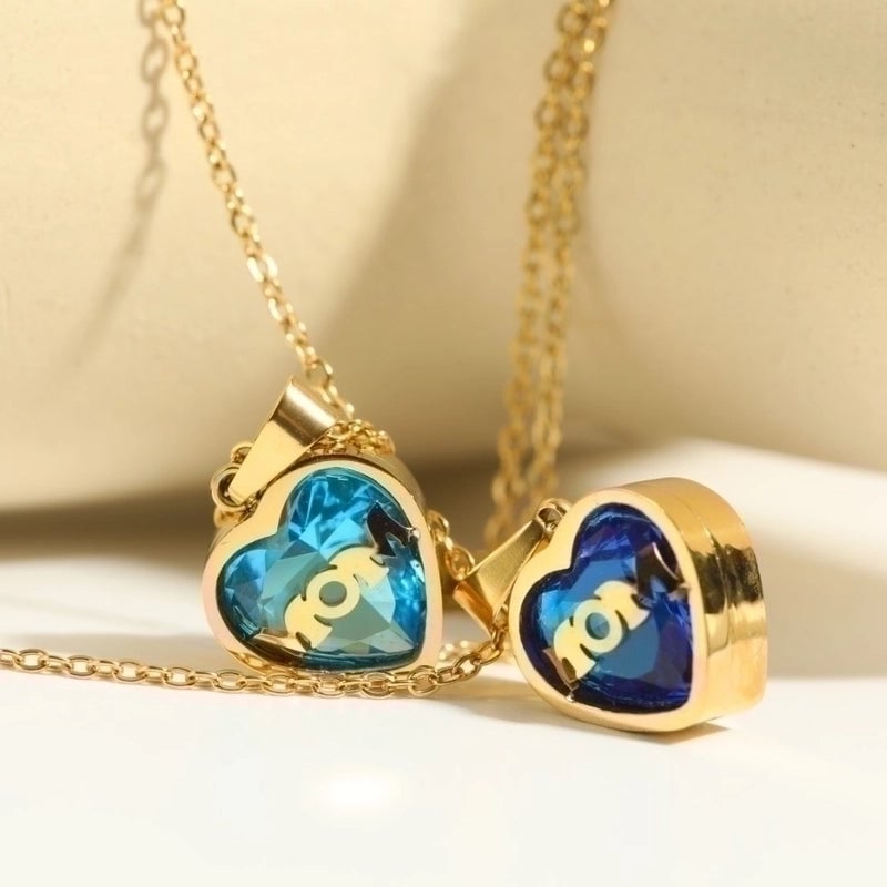 1 Piece Mama Minimalist Heart Shape Titanium Steel Inlay Birthstone Zircon Pendant Necklace