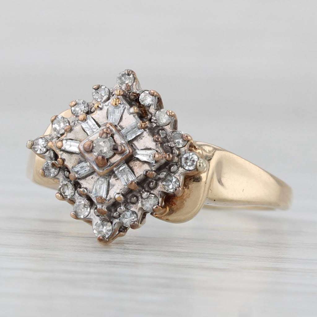 Vintage 0.20ctw Diamond Cluster Engagement Ring 10k Yellow Gold Size 6.75