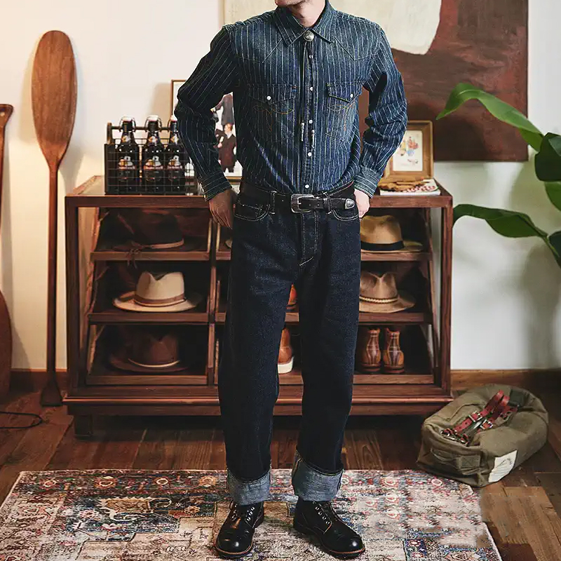 Western Stripe Denim Work Shirt