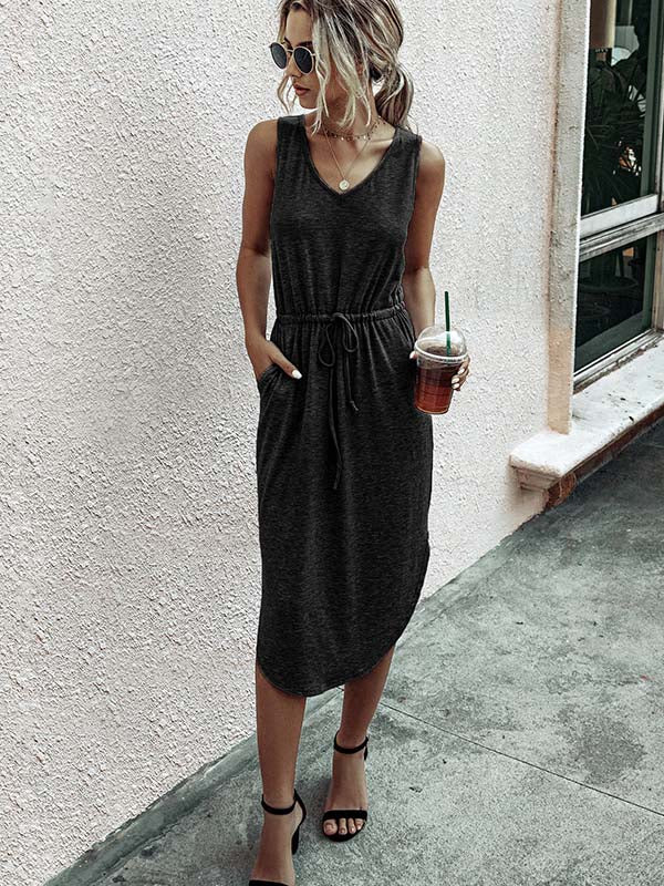 Casual V-Neck Vest Dress