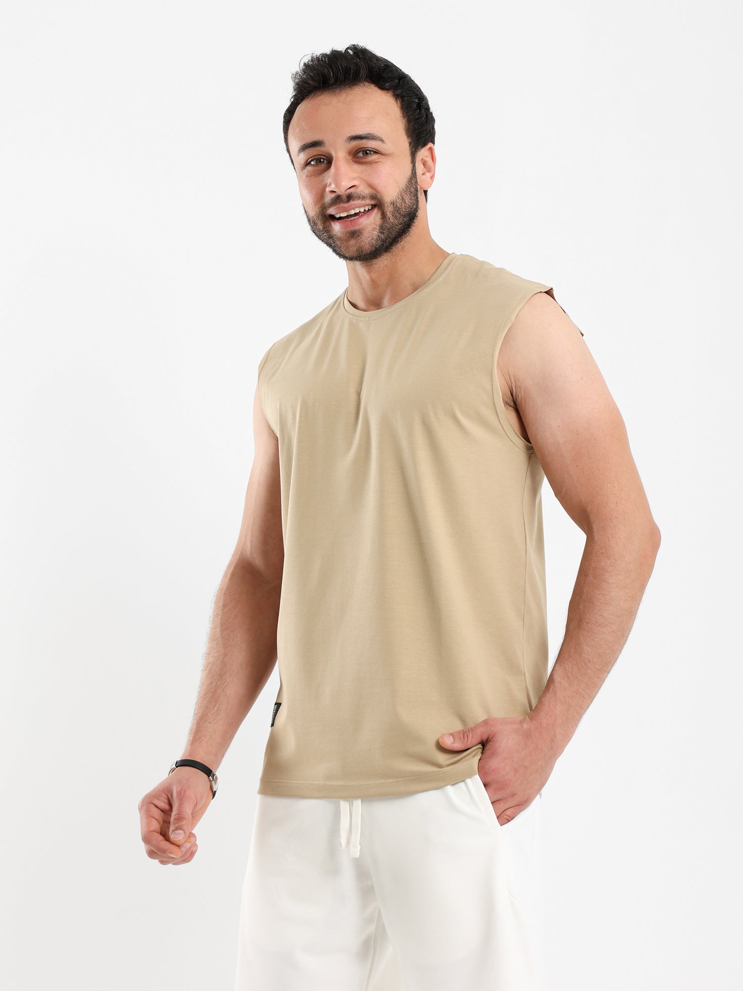Sleeveless T Shirt with Woven Badge