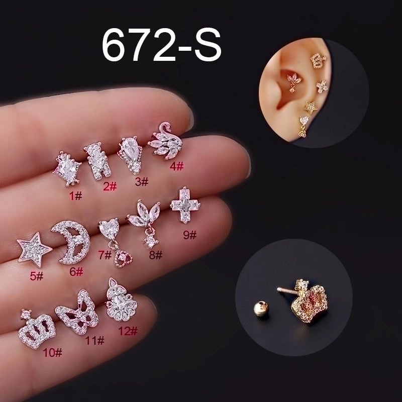 Ear Cartilage Rings & Studs Fashion Crown 316L Stainless Steel  Copper Plating