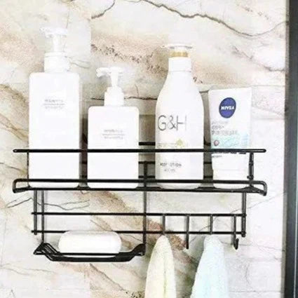 Bathroom Storage Shelf with Hooks and Soap Dish