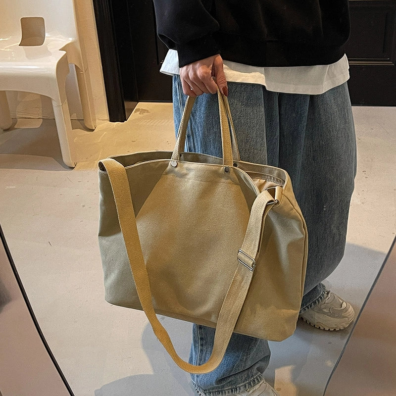 Women's Canvas Solid Color Classic Style Square Zipper Tote Bag