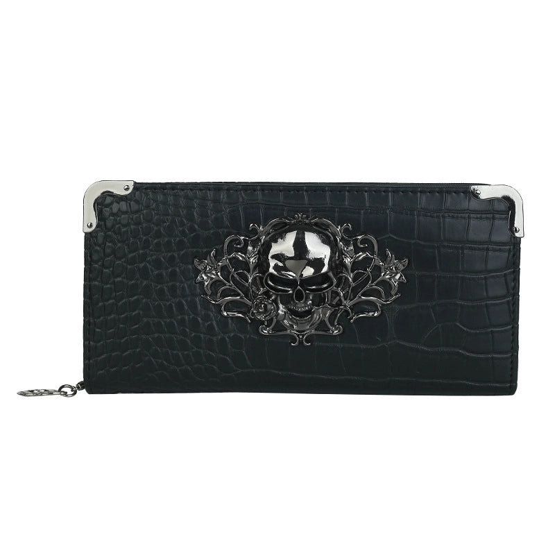 Women'S Solid Color Skull Pu Leather Zipper Wallets