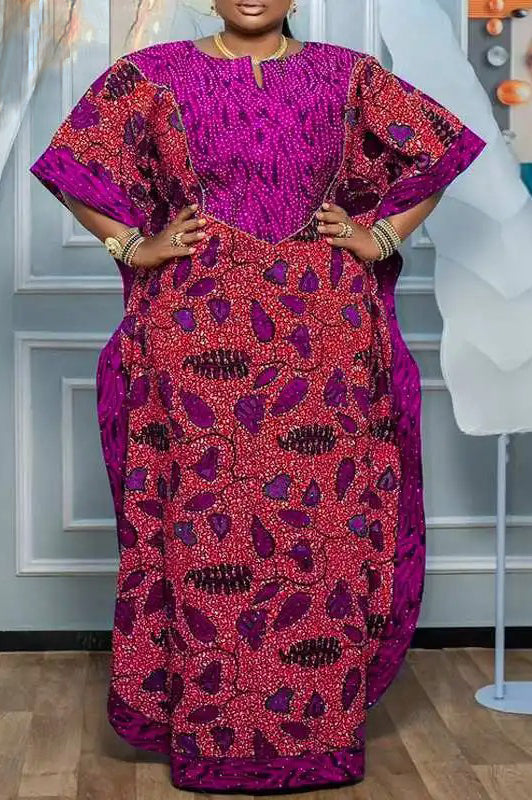 Vintage Casual Bat-wing Floor-Length Printed Loose Maxi Dress