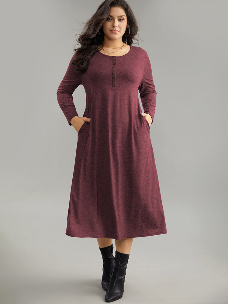 Solid Button Up Pocket Dress