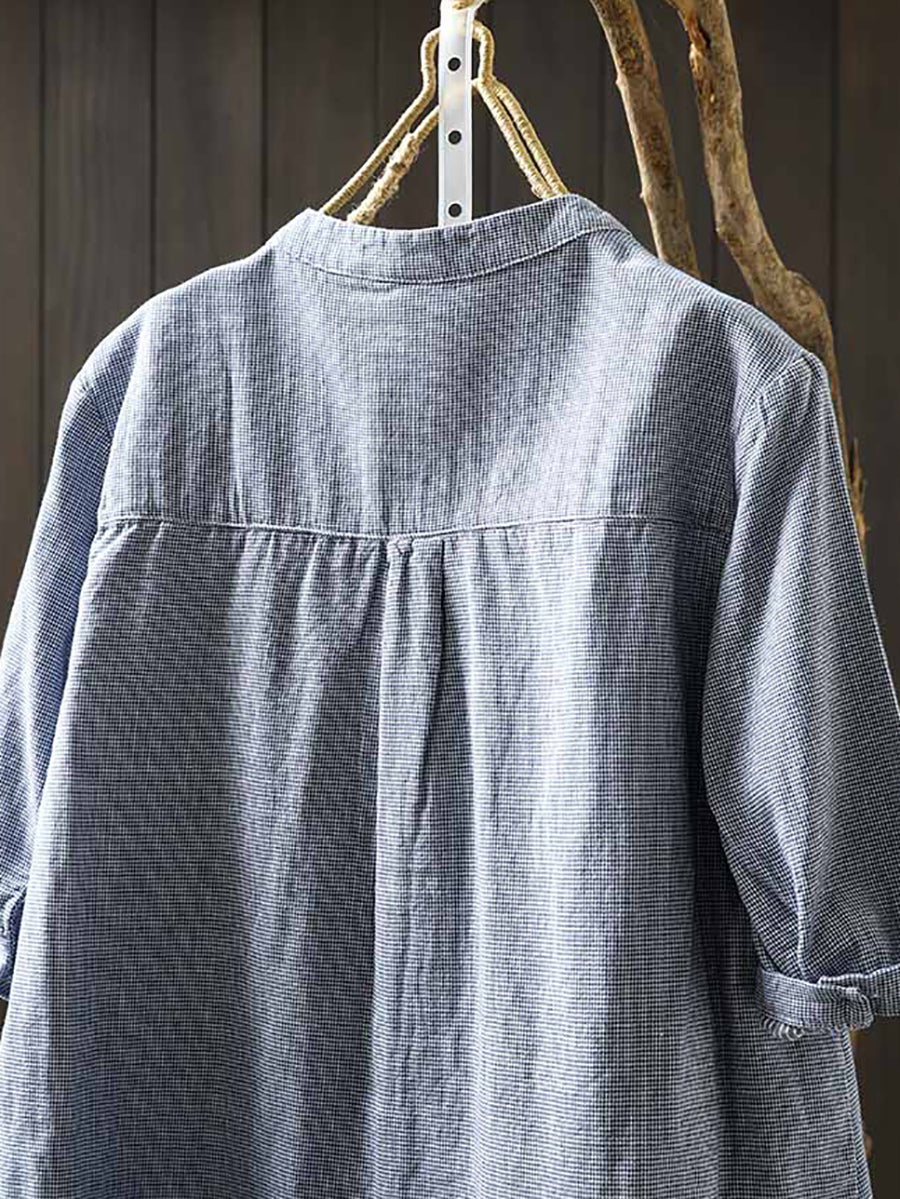 Women Summer Lattice V-Neck 100%Cotton Shirt