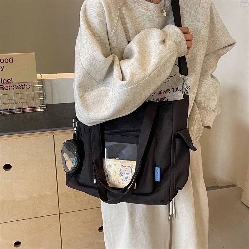 Women's Large Canvas Solid Color Preppy Style Classic Style Zipper Tote Bag