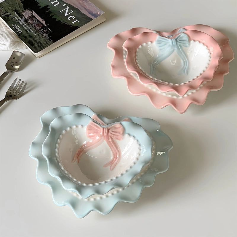Cute Red Heart Bow Knot Porcelain Plate 1 Piece