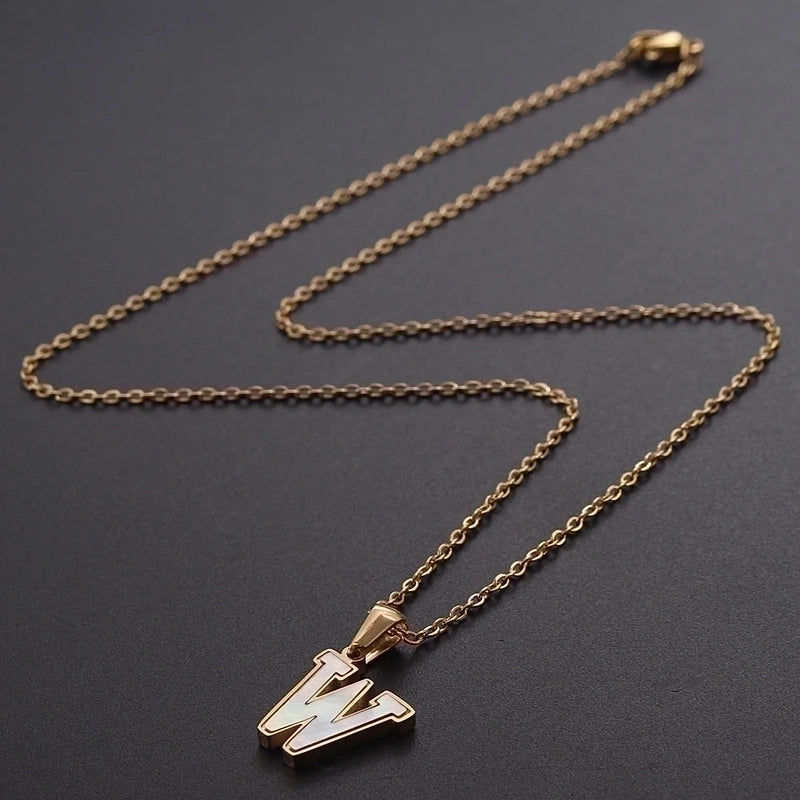 304 Stainless Steel Titanium Steel 18K Gold Plated Minimalist Plating Inlaid Shell Letter Shell