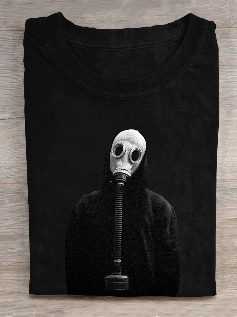 The Man in Black Wearing Gas Mask T-shirt