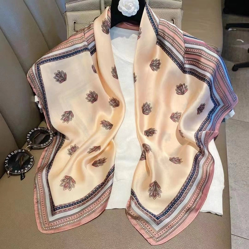 Women's IG Style Elegant Stripe Flower Chains Print Satin Printing Silk Scarf