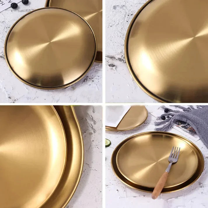 Luxurious SS Round Plate Gold 23 cm