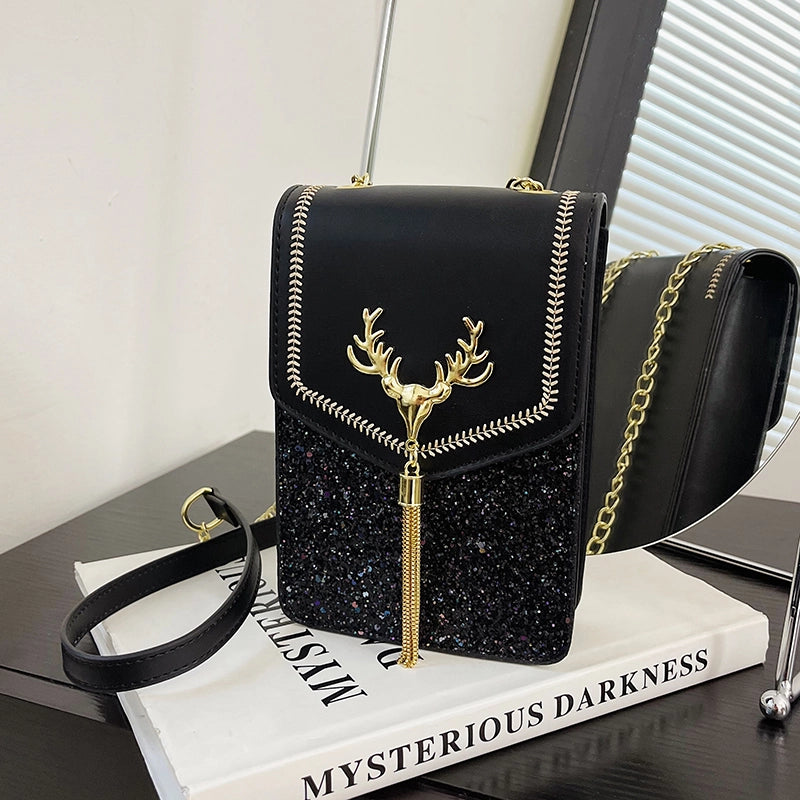 Women's Pu Leather Sequins Classic Style Sewing Thread Square Flip Cover Square Bag