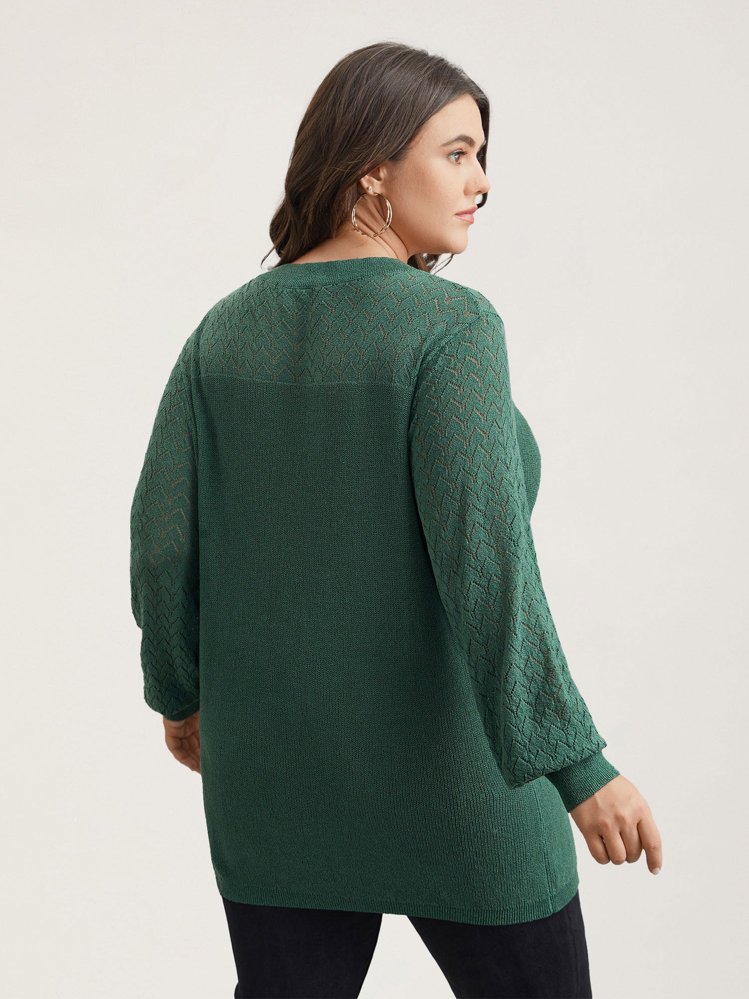 Cut-Out Textured Ribbed Hem Pullover