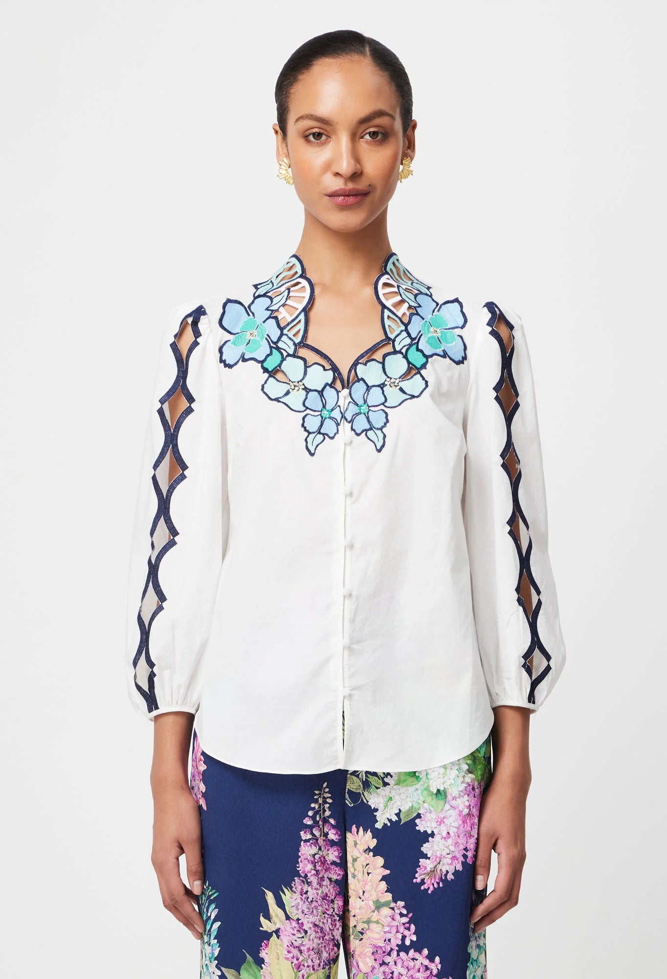 Once Was Cristina Embroidered Blouse Ivory Bay