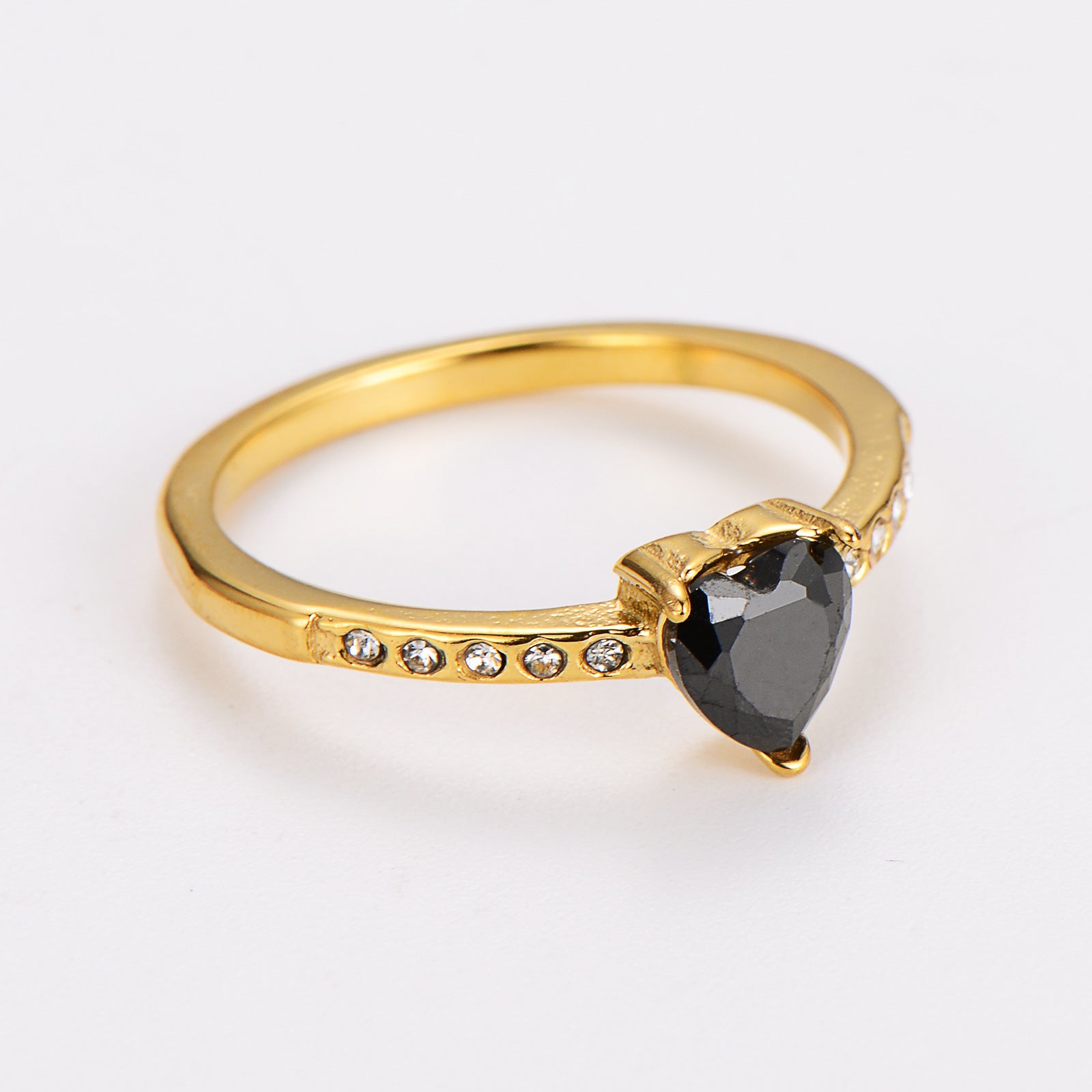 Aml Stainless Steel Inlaid Heart Zircon Colored Diamond Ring All-Match Ring